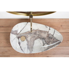 Lavoar pe blat Rea Greta Thunder asimetric finisaj alb piatra lucios 65 cm - Img 5