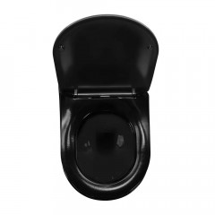 Set vas WC suspendat Rea Carlo Mini auriu cu capac softclose negru lucios - Img 2