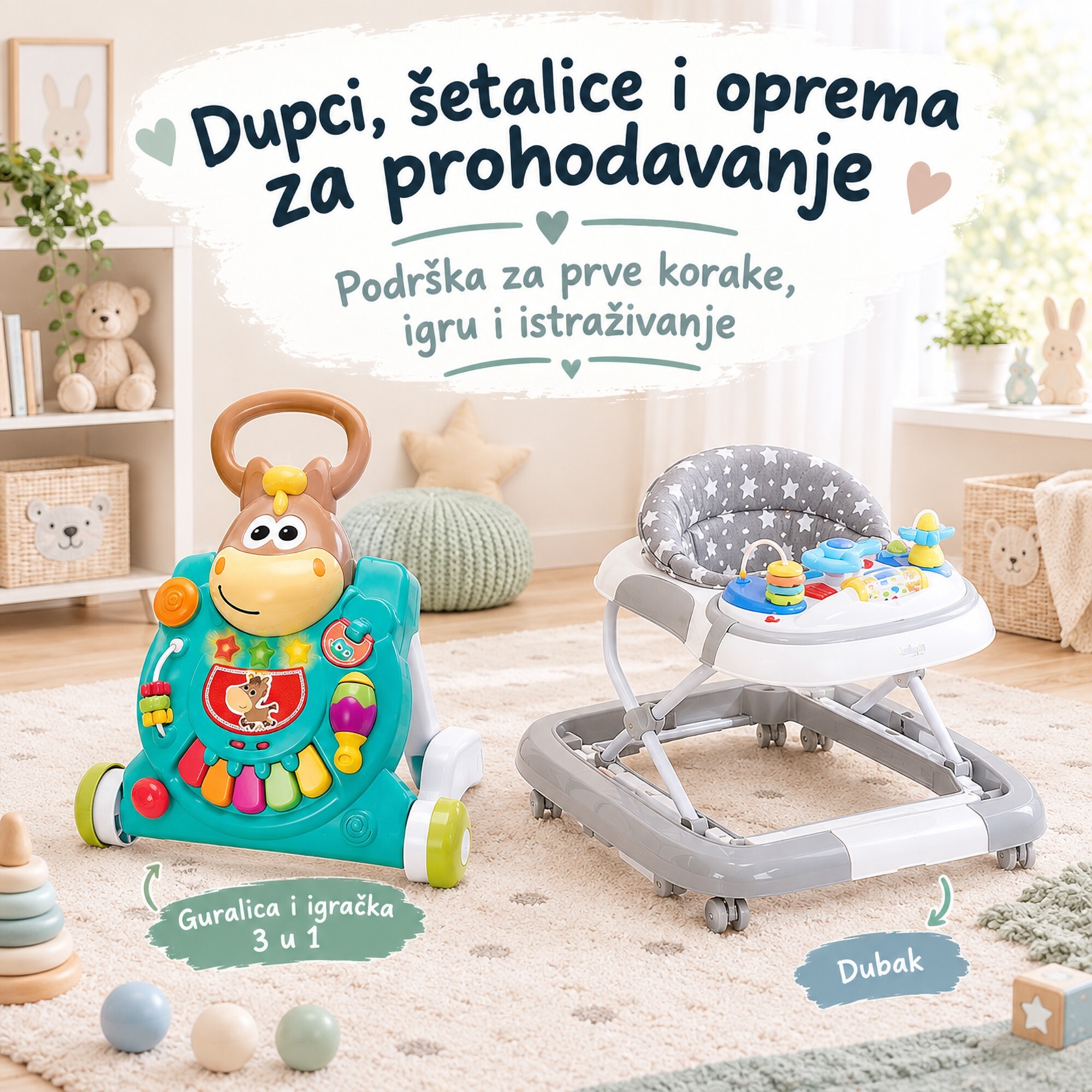 Dupci, šetalice i oprema za prohodavanje