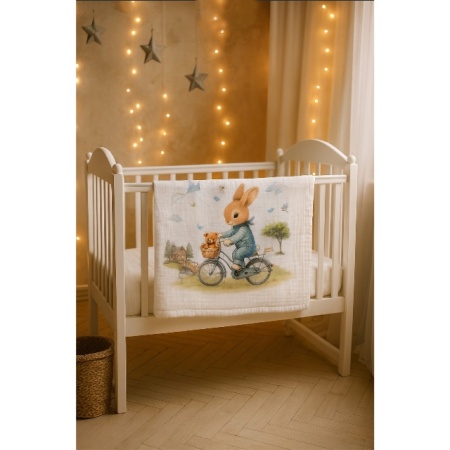 Plavi prekrivač za bebe sa motivom zeke