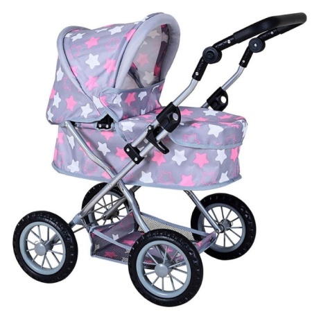 Knorr Toys kolica za lutke First Star Grey Pink - podesiva ručka za guranje, stabilni točkovi i ram
