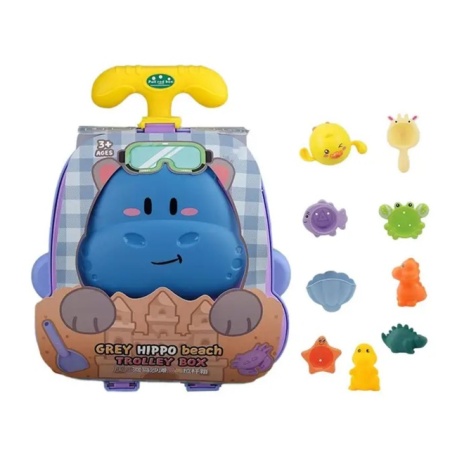 HIPPO plavi kofer sa igračkama - za igru i zabavu u pesku i vodi Hippo plavi dezen