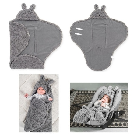Jollein Wrap Blanket Bunny – prikaz zimske navlake za bebe u tamno sivoj boji