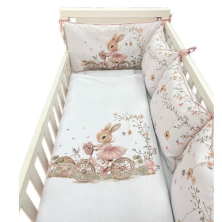 Posteljina za krevetac Zeka rozi komplet 100x75 cm i ogradice