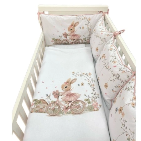 Posteljina za krevetac Zeka rozi komplet 100x75 cm i ogradice