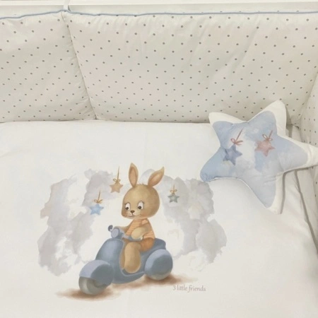 Deksi Posteljina za bebe 3 little friends Zeka na motoru plava
