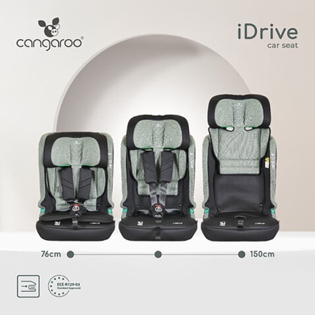 Cangaroo iDrive auto sedište za decu od 76 do 150 cm prati rast deteta - dezen Twill Green