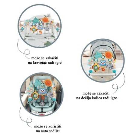 Viseća igračka sa šarenim motivima životinja - igračka za krevetac, kolica i auto sedište