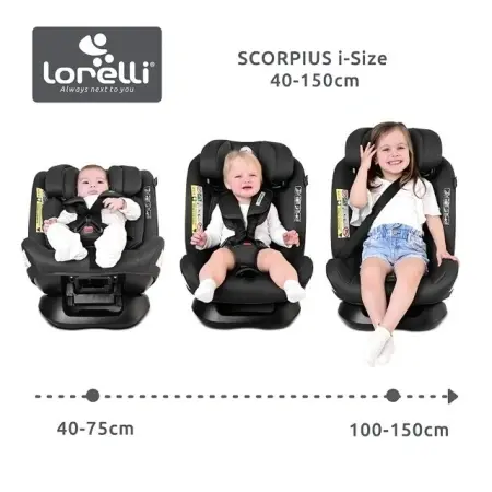 Dečije auto sedište Lorelli Scorpius i-Size 40-150cm Black Jasper - prati rast deteta