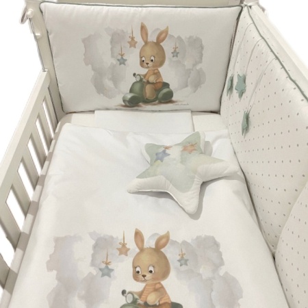 Deksi Posteljina za bebe 3 little friends Zeka na motoru Mint