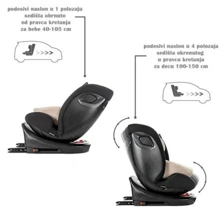 Concord Pro i-Size Isofix rotaciono sedište - promene položaja sedišta u Beige dezenu