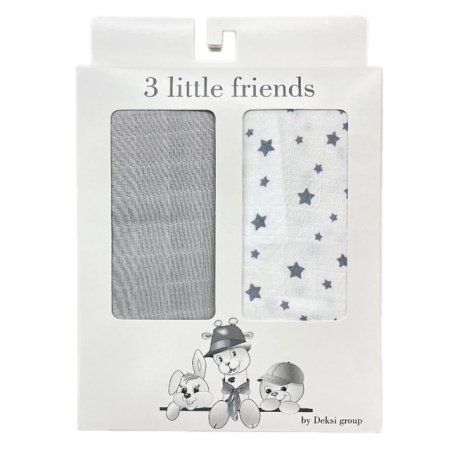 Deksi Muslin pelene za bebe 2u1 Grey Stars