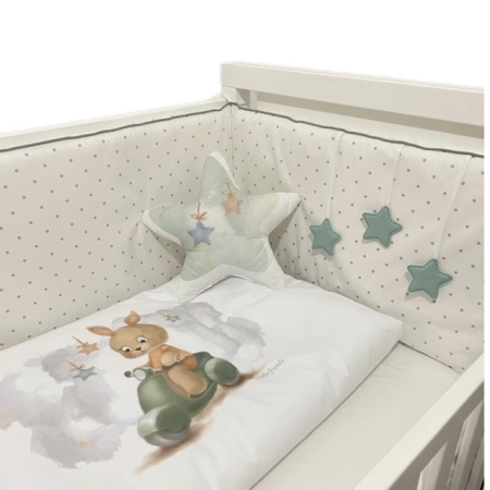 Deksi Posteljina za bebe 3 little friends Zeka na motoru Mint