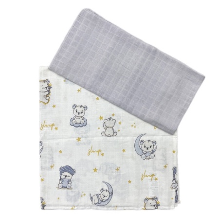 Deksi Muslin tetra pelene za bebe 2u1 Meda na mesecu sivo