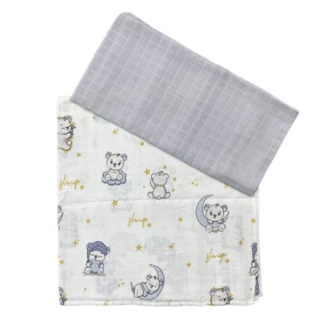 Deksi Muslin tetra pelene za bebe 2u1 Meda na mesecu sivo