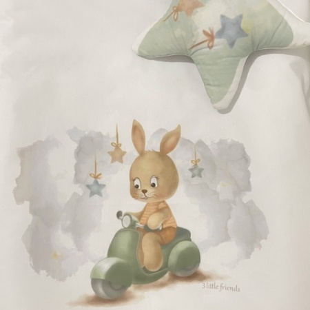 Deksi Posteljina za bebe 3 little friends Zeka na motoru Mint