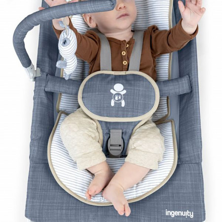Kids II Ingenuity Ležaljka Happy Belly Chambray sa muzikom, vibracijom i masažom 16854