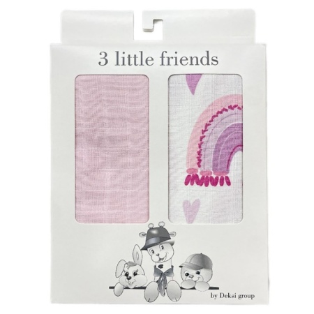 Deksi Muslin tetra pelene za bebe 2u1 Pink Rainbow