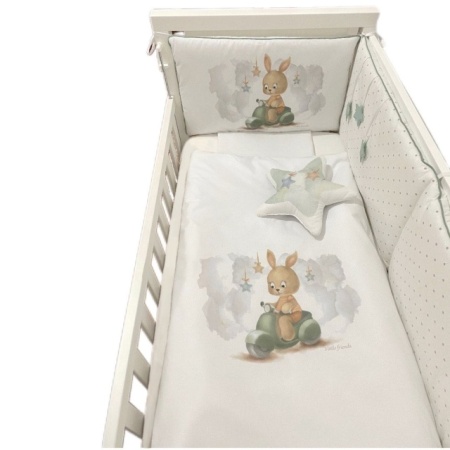 Deksi Posteljina za bebe 3 little friends Zeka na motoru Mint