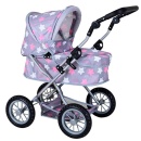 Knorr Toys kolica za lutke First Star Grey Pink - podesiva ručka za guranje, stabilni točkovi i ram