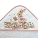 Peškir za bebe 75x75cm Zeka na biciklu dezen rozi – detalj kapuljače sa motivom zeke