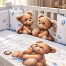 Plava posteljina za bebe sa jastucima u obliku mede