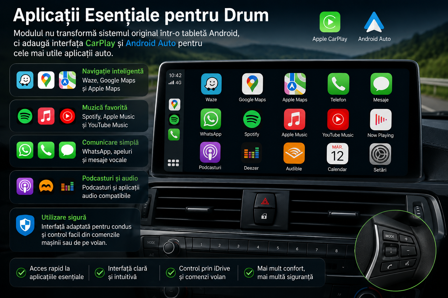 Aplicatii CarPlay Android Auto BMW Seria 7 G11 G12 2015-2019 NBT EVO