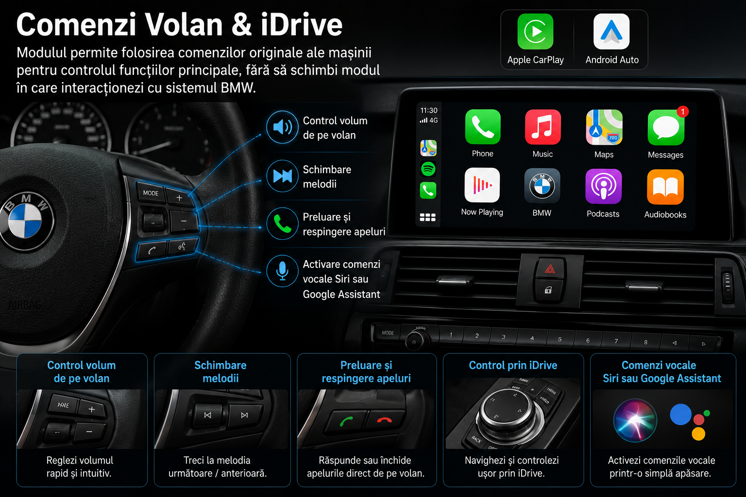 Comenzi volan iDrive BMW Seria 7 G11 G12 2015-2019 NBT EVO CarPlay
