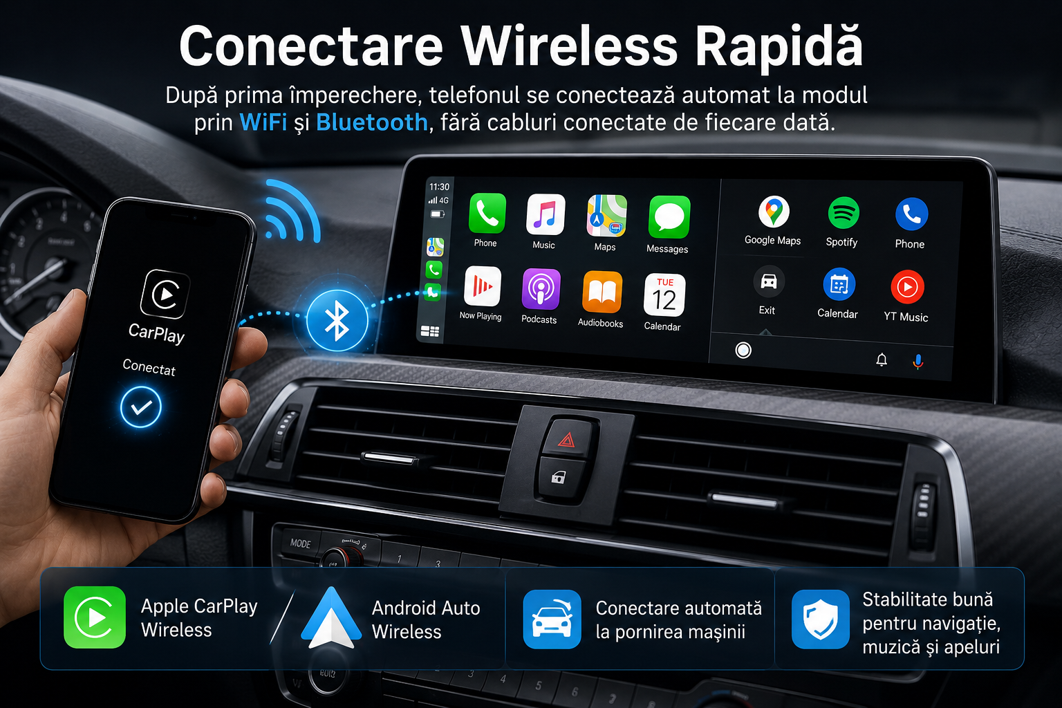 Conectare Wireless Rapidă CarPlay Android Auto BMW Seria 7 G11 G12 2015-2019 NBT EVO