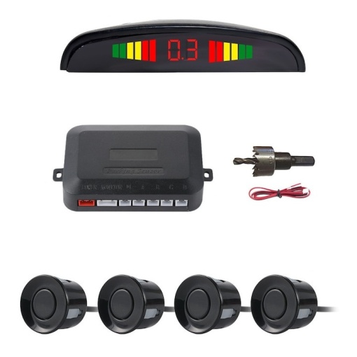 Senzori parcare auto - kit 4, afisaj LED + buzzer, 12V, montaj bara spate (gaurire)