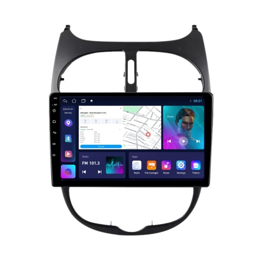 Navigatie Peugeot 206 (1998-2014) cu Android, 1GB RAM, 16 GB, Ecran IPS 9" 1024 x 600, WiFi, Bluetooth, suport camera DVR