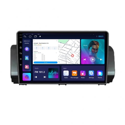 Navigatie Dacia Sandero 3 (dupa 2021) cu Android, 1GB RAM, 16 GB, Ecran IPS 9" 1024 x 600, WiFi, Bluetooth, suport camera DVR