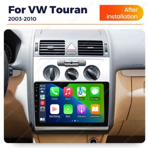 Navigație Android dedicată VW Touran I 2003-2010, cu ecran touchscreen, GPS, Bluetooth, Wi-Fi și compatibilitate aplicații moderne.
