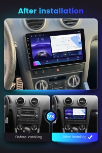 Navigatie Android QLED 9 inch instalata pe Audi A3 2003-2011, comparatie inainte si dupa montaj, interfata moderna cu Google Maps si Spotify