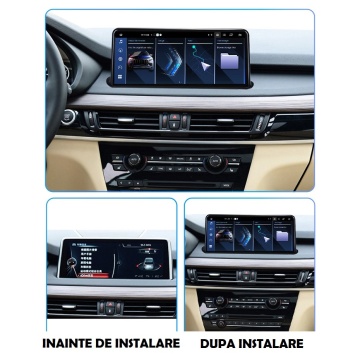 Navigație Android 10.25” pentru BMW X6 F16 / F86 (2014-2019), ecran IPS HD, compatibilitate CarPlay & Android Auto, procesor 8 Core, 4GB RAM, 64GB ROM, slot SIM 4G LTE, design integrat OEM.
