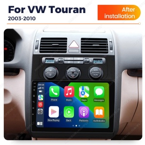 Navigație Android dedicată VW Touran I 2003-2010, cu ecran touchscreen, GPS, Bluetooth, Wi-Fi și compatibilitate aplicații moderne.