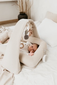 Baby Nest 4 în 1 cu arcadă de jucării și aparat de sunete - Pink - Img 2