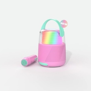 Boxă bluetooth și set Karaoke - Roz