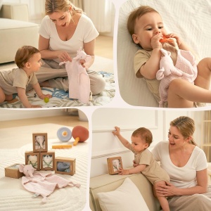 Doudou ursuleț roz din muselină 100% bumbac – jucărie de atașament pentru bebeluși - Img 4