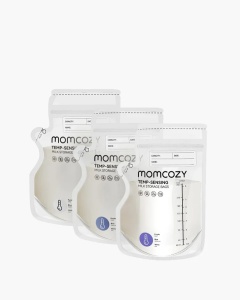 Pungi pentru stocarea laptelui matern Momcozy, 240 ml, cu senzor de temperatură și turnare ușoară – 60 buc.