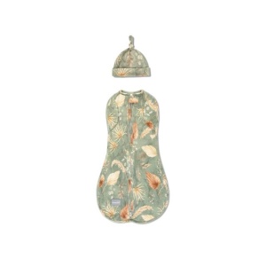 Săculeț Swaddle pentru infașat, din bumbac + căciulița – Second step Boho Green