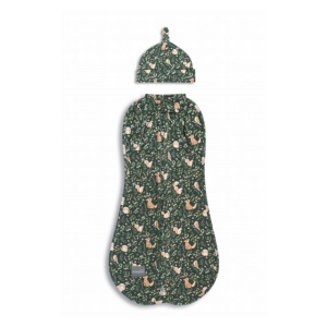 Săculeț Swaddle pentru infașat, din bumbac + căciulița – Second step Forest Green
