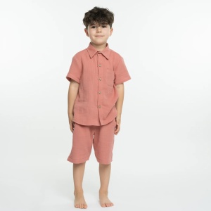 Set cămașă cu pantaloni scurți din muselină - cărămiziu