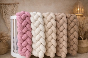 Protecție laterală impletită in 4 pentru pătuț Boucle - Light Beige 200 cm - Img 2