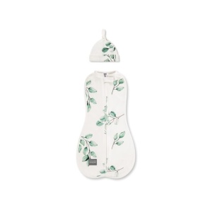 Săculeț Swaddle pentru infășat nou născut din bumbac + căciulița – First Step Eucalipt
