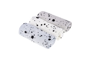 Set 3 Museline din bambus 100% – Dots Albastru/Alb/Gri