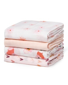 Set 4 păturici din muselină, bambus și bumbac 120 x 120 cm - Girl set Swaddle