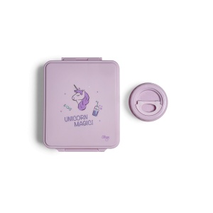 Caserolă prânz Mare cu 4 compartimente design Unicorn + 1 borcan termoizolant