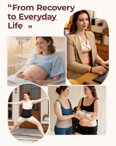 Centură postpartum, modelatoare, Momcozy Ergowrap™ suport 3D pentru abdomen și spate, ideală după naștere naturală sau cezariană, Petite - Negru - Img 5