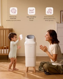 Coș pentru scutece Diaper Pail cu sistem patentat de etanșare triplă, deschidere largă, capacitate mare și compatibil cu saci de gunoi standard - Img 5